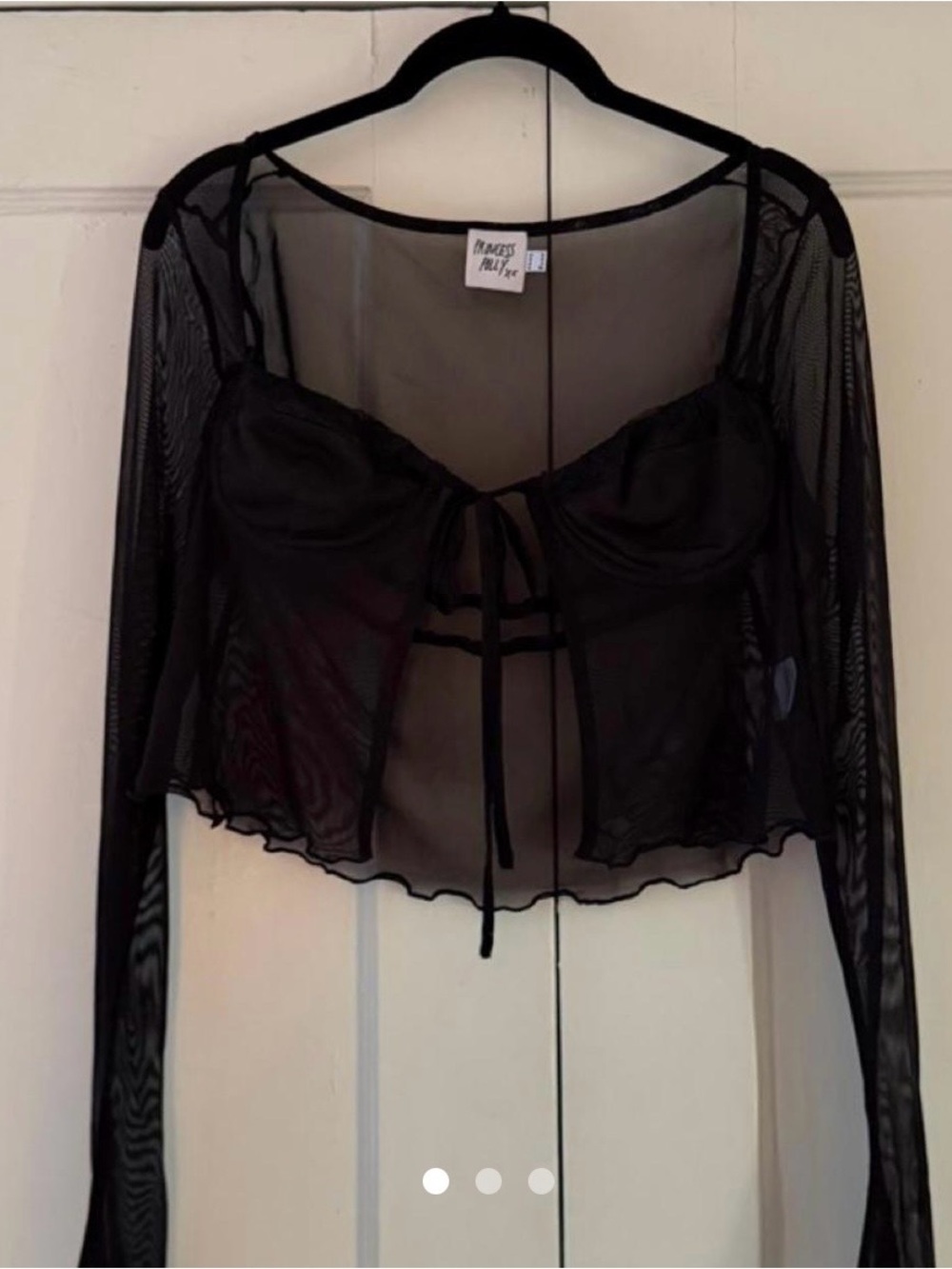 Princess Polly Black Sheer Tie-Front Long Sleeve Crop Top